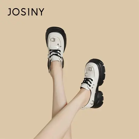 Josiny/卓诗尼厚底单鞋女2024新款春季增高英伦风系带乐福鞋商品大图