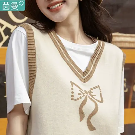茵曼针织马甲女外穿马夹2023早秋季新款毛衣背心线衫无袖v领上衣图片