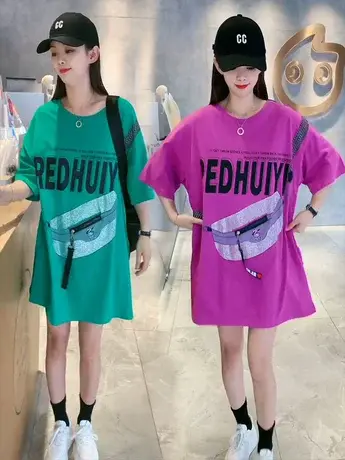 爆款亮钻拉链斜挎包T恤女2023夏季新款宽松休闲别致短袖体恤潮款图片