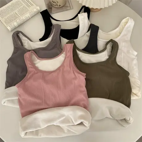 加绒加厚保暖吊带背心女士法式针织衫小香风毛衣外套秋冬打底上衣商品大图