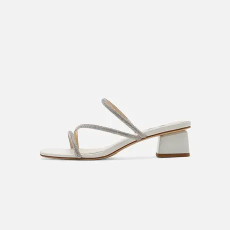 Nine West/玖熙2025夏新款羊皮钻条拖鞋粗跟增高外穿休闲百搭女鞋图片