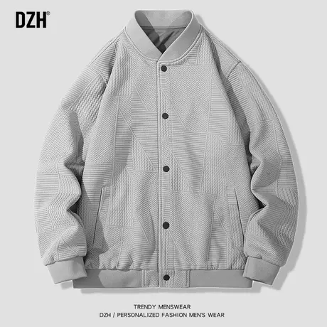 男士条纹灰色棒球服男宽松休闲美式飞行夹克春秋外套秋装2023新款图片