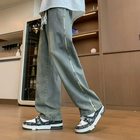 夏季薄款男大童牛仔裤男孩初中生高中学生宽松直筒休闲青少年裤子商品大图
