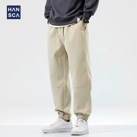 清仓特卖hansca秋季休闲裤男宽松抽绳简约拼接2024新款束脚长裤子商品大图