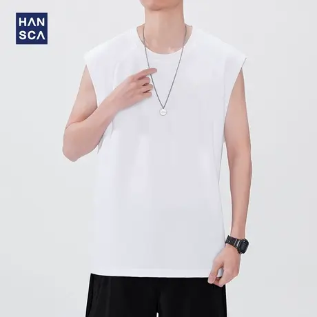 hansca 速干背心男款夏季冰丝凉感无袖t恤UPF50+防晒白色运动坎肩商品大图