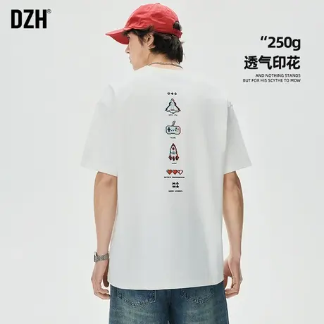 白色印花t恤男生短袖2025新款半袖男夏季圆领宽松上衣情侣装夏装商品大图