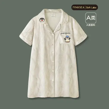 Pinksea睡衣女款夏A类可爱企鹅冰丝短袖女士家居服新款高级感睡裙商品大图