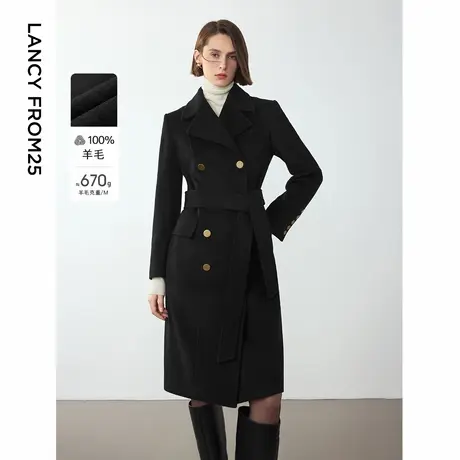 朗姿复古法式纯羊毛修身收腰大衣女2024年冬季新款高级感毛呢外套商品大图