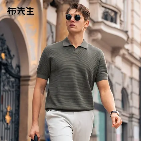 MrBu布先生海鸥领针织t恤男2025夏季落肩袖纯色简约短袖ET16229商品大图
