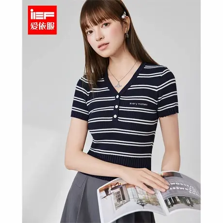 IEF/爱依服2025春夏新款韩版时尚通勤气质条纹显瘦百搭毛织上衣商品大图