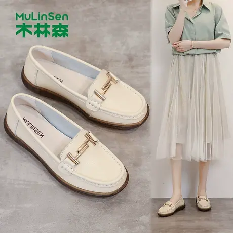 木林森单鞋女2025年夏季新款软底一脚蹬豆豆鞋女士百搭休闲乐福鞋图片