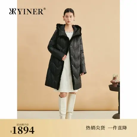 YINER音儿专选2024冬季新款厚实水貂毛领高克重绵羊皮真皮羽绒服图片