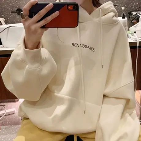 复古韩风chic大码加绒连帽卫衣女秋冬款慵懒风ins潮减龄休闲外套商品大图