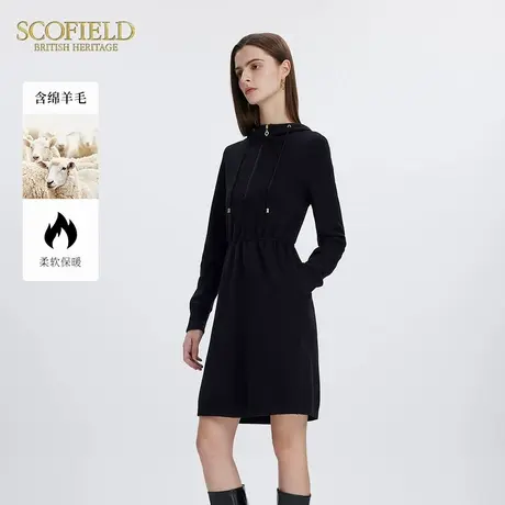 Scofield女装运动风连帽针织连衣裙复古修身通勤休闲冬季商品大图