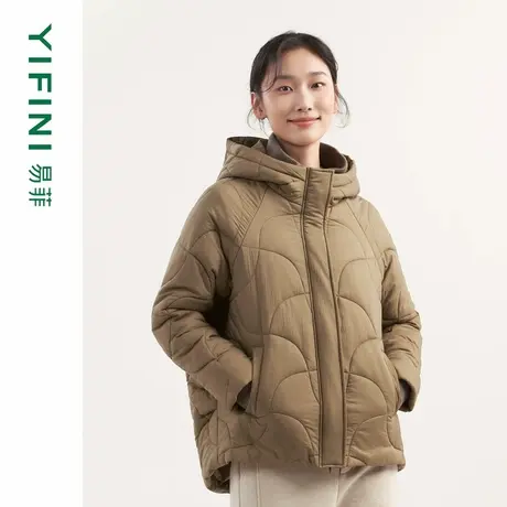 [专柜同款]Yifini/易菲加厚保暖连帽不规则绗线通勤棉服外套女冬商品大图