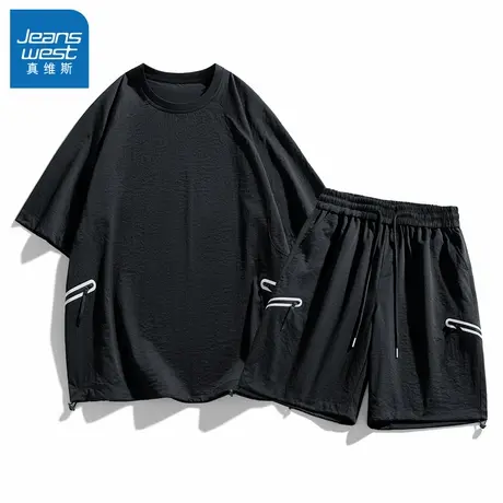 N5真维斯情侣短袖套装2025新款男女同款设计款休闲运动夏天两件套图片