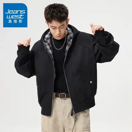N5真维斯外套男2025秋季新款美式潮牌宽松连帽上衣男士春秋装夹克图片