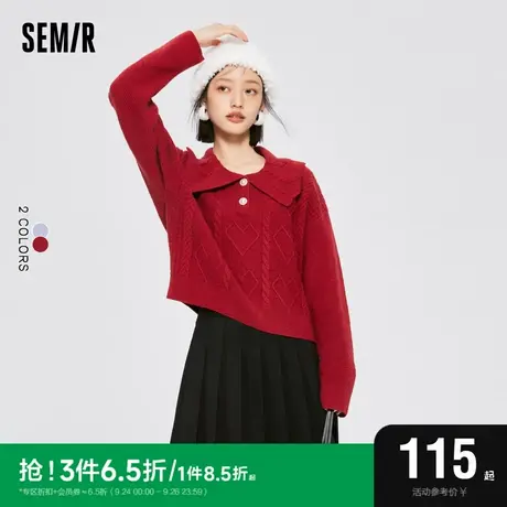 森马毛衣女短款显高少女感大翻领2022冬季新款宽松上衣新年圣诞风图片