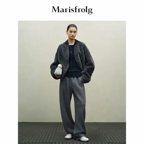 Marisfrolg玛丝菲尔2025冬新款弧形立领短款外套毛呢羊羔毛外套商品大图