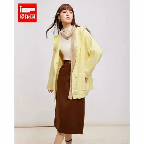 IEF/爱依服2024冬春新款韩版慵懒风多巴胺简约纯色休闲毛织外套商品大图
