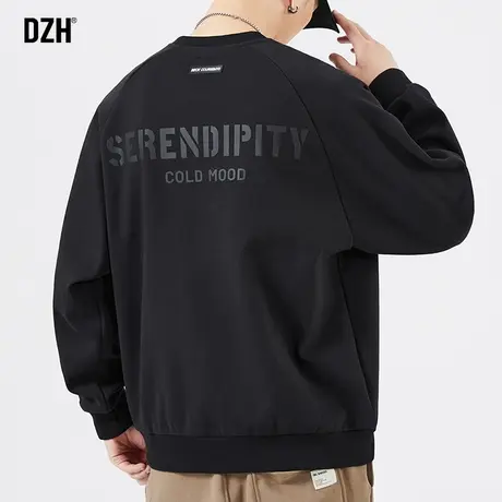 男士美式黑色圆领卫衣男秋季潮牌新款宽松上衣长袖男装外套春秋款商品大图