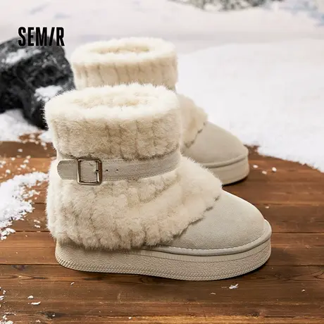 Semir冬季加绒加厚雪地靴女款保暖棉鞋商品大图