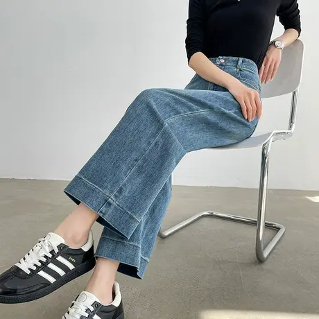 八分复古直筒牛仔裤女夏季薄款高腰小个子九分宽松大码垂感阔腿裤商品大图