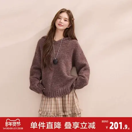 唐狮2026毛衣秋冬连帽套头针织外套杂色女毛衣宽松慵懒风百搭JYL商品大图