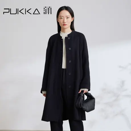 蒲PUKKA 极简风双面呢外套2023秋冬新款中长款羊毛呢大衣商品大图