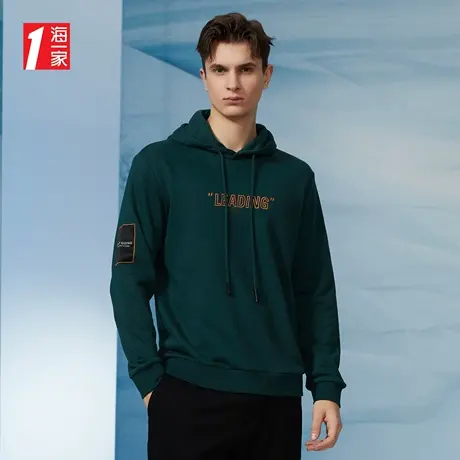 海一家时尚字母绣花套头衫连帽青春活力休闲卫衣男图片