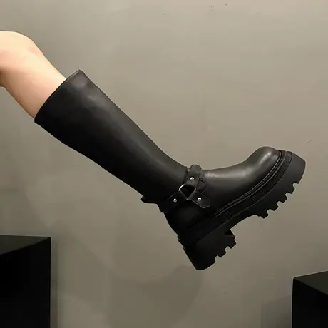 靴子女长筒靴复古厚底增高小个子2023年秋冬新款高级感高跟骑士靴商品大图