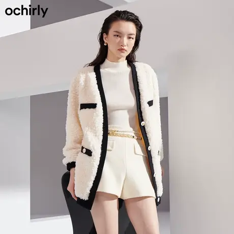 黑标系列欧时力 颗粒绒羊毛小香风外套女 新款冬装软糯气质千金风图片