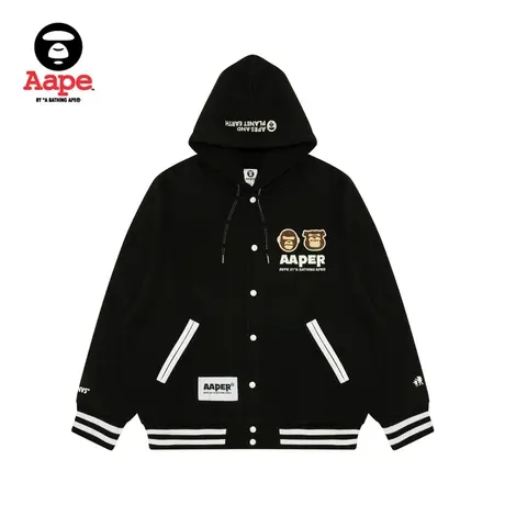 Aape旗舰店男装秋冬猿人军团徽章薄绒连帽棒球服卫衣外套A345XXL图片