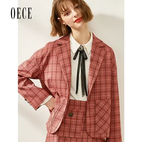 【买1送1】Oece春装新款 复古英伦个性ins网红小西装格子外套西服商品大图