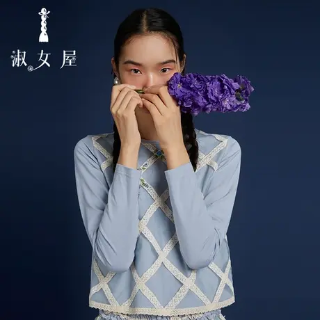 淑女屋官方旗舰店2022新款白雪公主系列蕾丝长袖t恤女上衣商品大图