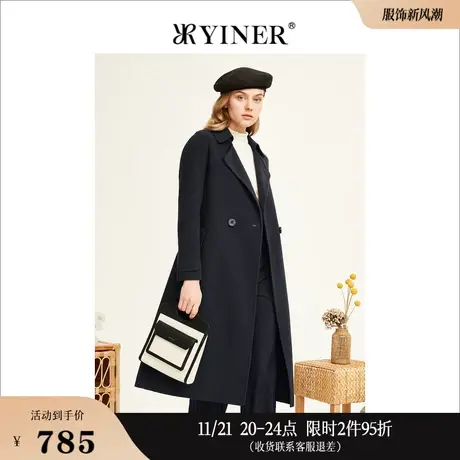 YINER音儿线上专选女装冬季纯绵羊毛双面呢大衣通勤风中长款外套商品大图