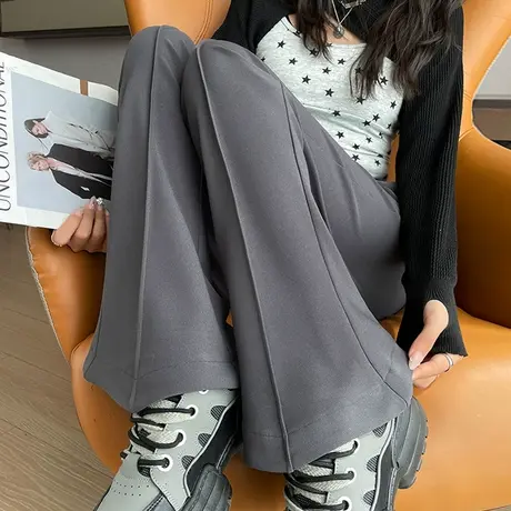 灰色垂感西装喇叭裤女春秋新款高腰显瘦垂坠感拖地休闲直筒微喇裤商品大图