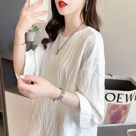 小众设计感短袖t恤女夏季韩版宽松大码女装中长款中袖七分袖上衣商品大图