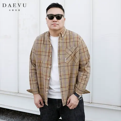大依无忧春新款黄格子潮胖大号加肥加大码男士长袖衬衫外套衬衣商品大图