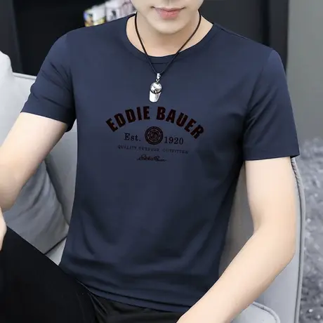 莫代尔冰丝t恤男士短袖凉感速干圆领体恤上衣服修身潮流印花半袖商品大图