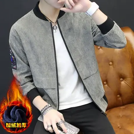 男士外套春秋季新款韩版潮流帅气加绒加厚秋装休闲夹克男装上衣服商品大图