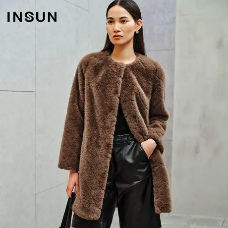 INSUN恩裳线上专选冬季斗篷环保皮草外套商品大图