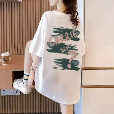 纯棉短袖t恤女夏季宽松大码情侣装2023新款设计感白色小众百搭ins图片