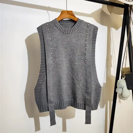 圆领钉珠针织马甲女外穿秋冬新款韩版设计感小众毛衣坎肩背心叠穿图片