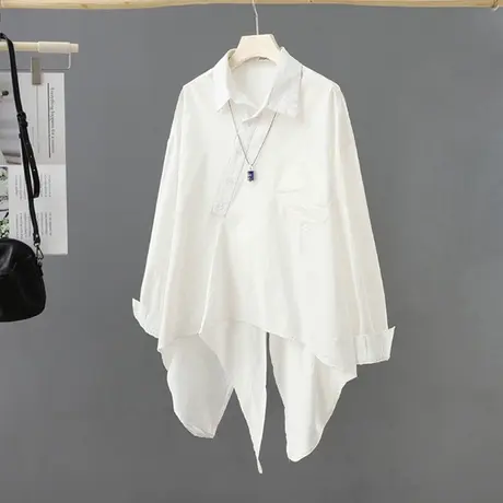 设计感小众不规则下摆时尚白衬衫女韩版ins潮宽松百搭衬衣上衣商品大图