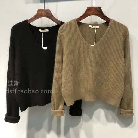 2023秋冬 韩国新款纯色V领显瘦宽松慵懒风bf短款毛衣女套头外套潮商品大图