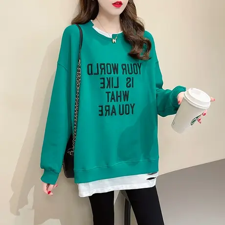 早秋装卫衣女2022春秋季韩版宽松设计感小众假两件上衣薄款外套潮商品大图