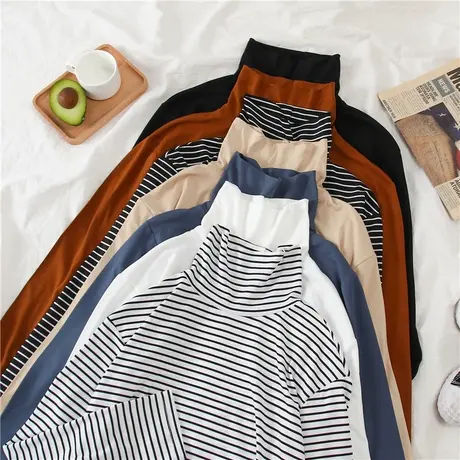 2024新款春秋冬季新款内搭半高领打底衫白色洋气长袖t恤女上衣服图片