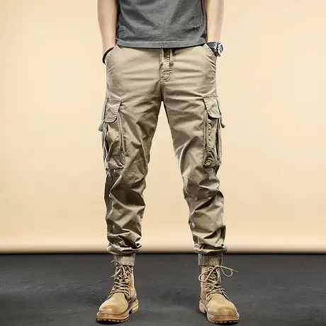 春夏款工装裤男潮牌ins多口袋拉链宽松小脚男士休闲裤痞帅束脚裤商品大图