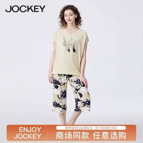 jockey女士短袖家居服套装莫代尔棉亲肤女装夏季宽松薄款印花睡衣图片